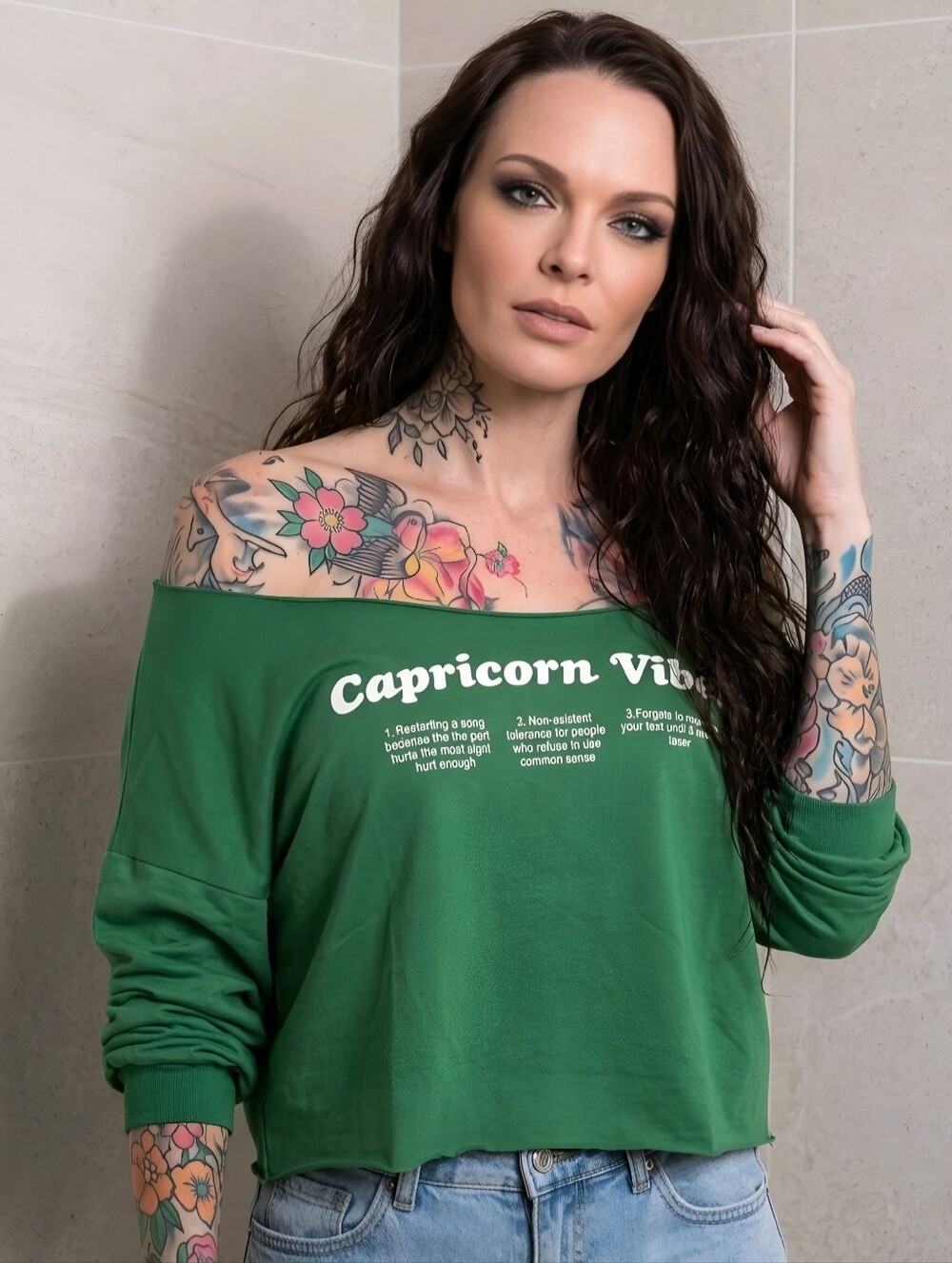 Fashion Nova Capricorn Vibes Off Shoulder Top Hunter Green Graphic Sz XS NWT